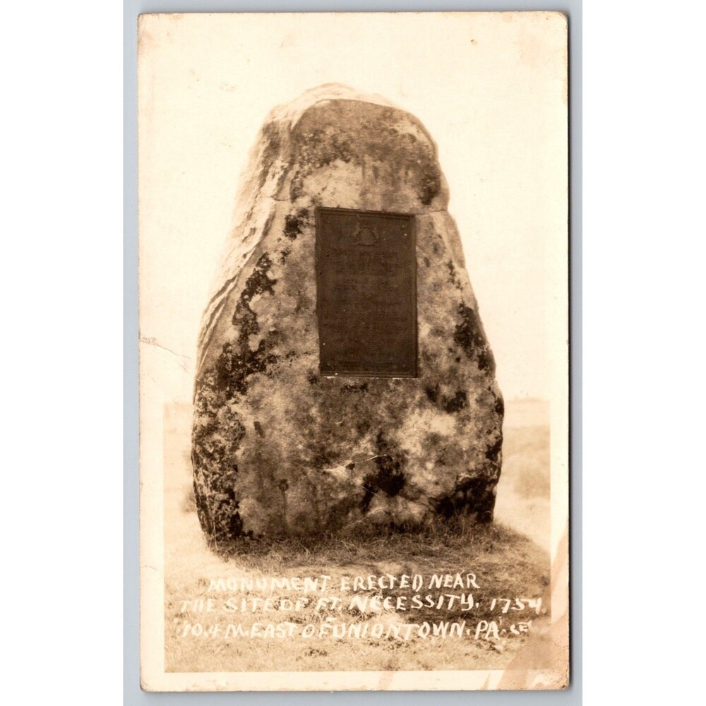 RPPC Ft Necessity Monument 1754 Uniontown PA Vintage Real Photo Postcard DOPS